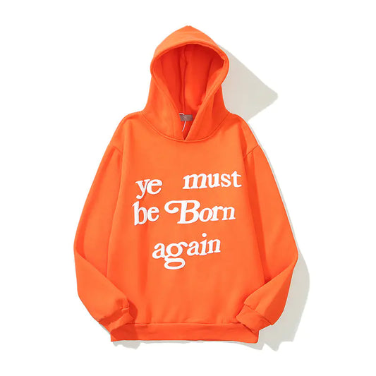 Born Again - Letter Foam Print Hoodie and Fleece Sweater for All.