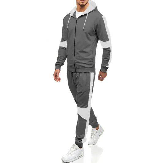 Color Block Men's Hoodie and Jogger Set for Sports.