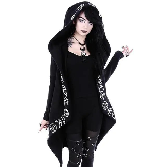 Gothic Punk Black Long Women Hoodies.