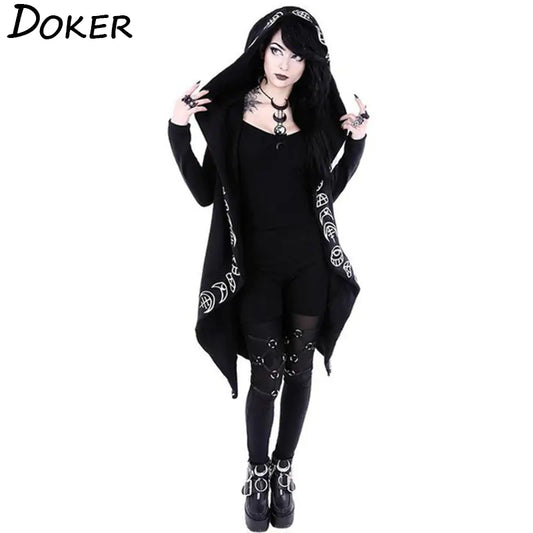 Gothic Punk Black Long Women Hoodies.