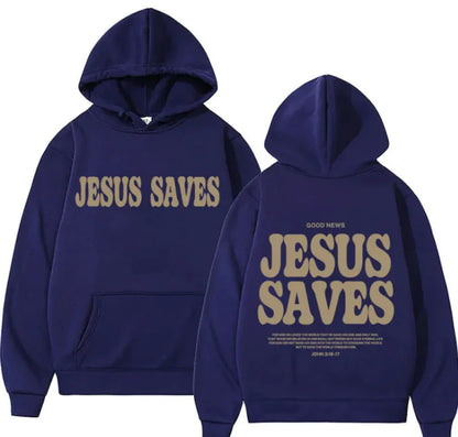 JESUS SAVES Print Hooded Fashion Sweater