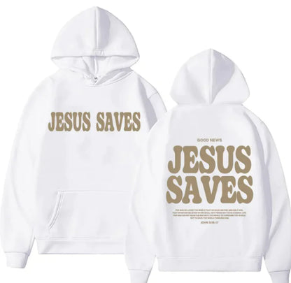 JESUS SAVES Print Hooded Fashion Sweater