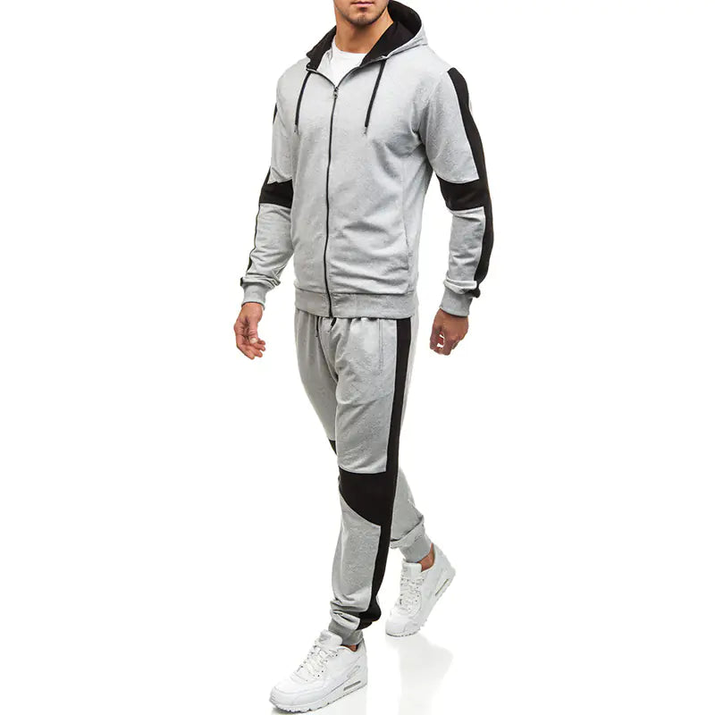 Color Block Men's Hoodie and Jogger Set for Sports.