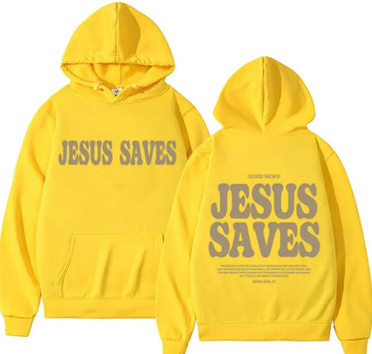 JESUS SAVES Print Hooded Fashion Sweater