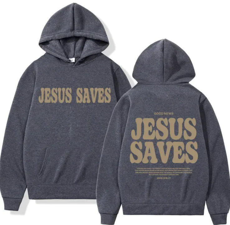 JESUS SAVES Print Hooded Fashion Sweater