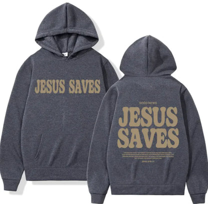JESUS SAVES Print Hooded Fashion Sweater