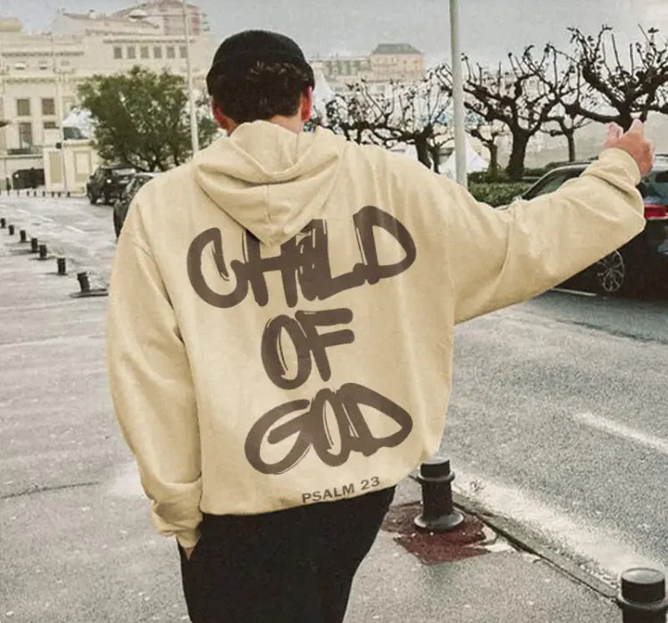 Child of God Cotton Hoodie with Graphic Back.