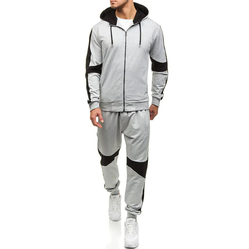 Color Block Men's Hoodie and Jogger Set for Sports.