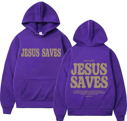 JESUS SAVES Print Hooded Fashion Sweater