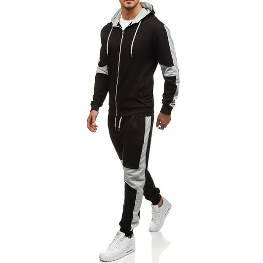 Color Block Men's Hoodie and Jogger Set for Sports.