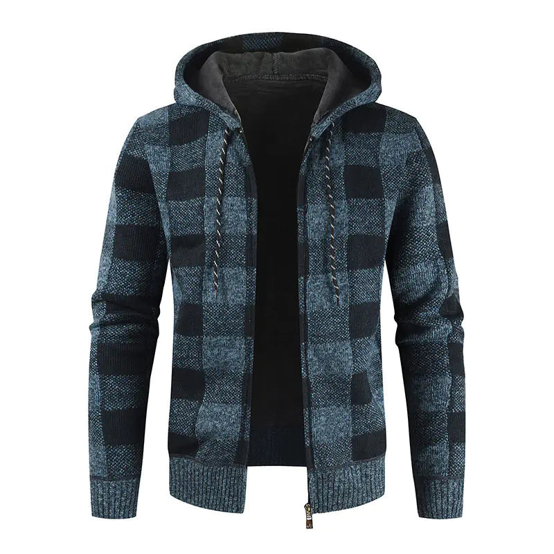 Hooded Velvet Padded Cardigan Sweater for Men.