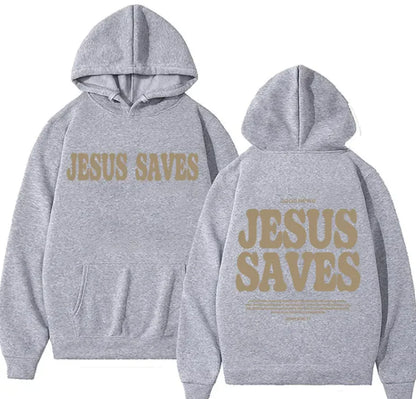 JESUS SAVES Print Hooded Fashion Sweater