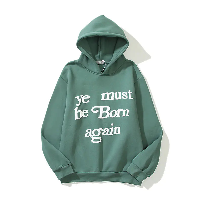 Born Again - Letter Foam Print Hoodie and Fleece Sweater for All