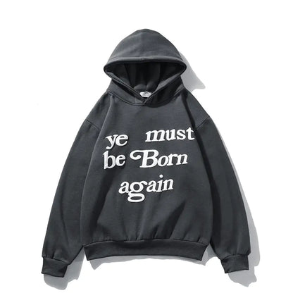 Born Again - Letter Foam Print Hoodie and Fleece Sweater for All