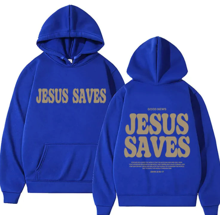 JESUS SAVES Print Hooded Fashion Sweater