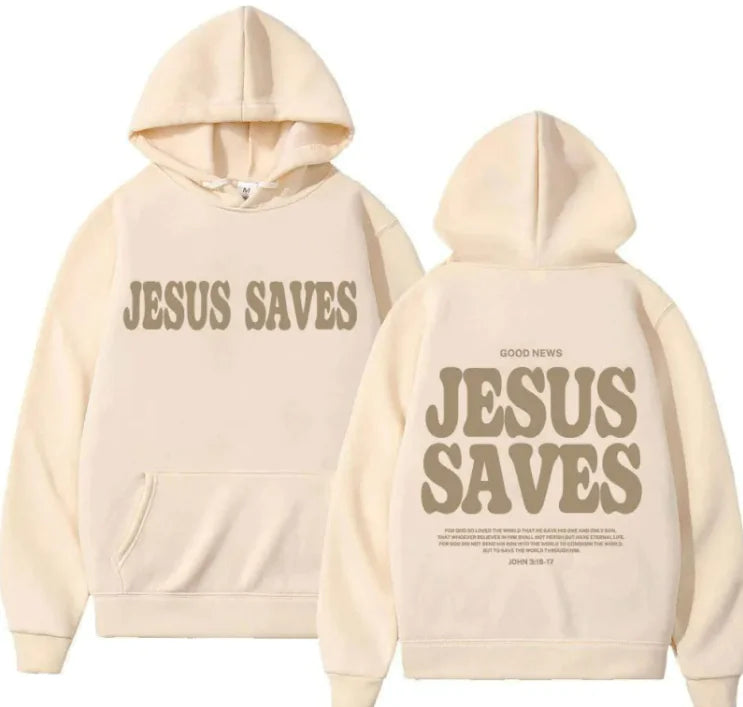 JESUS SAVES Print Hooded Fashion Sweater